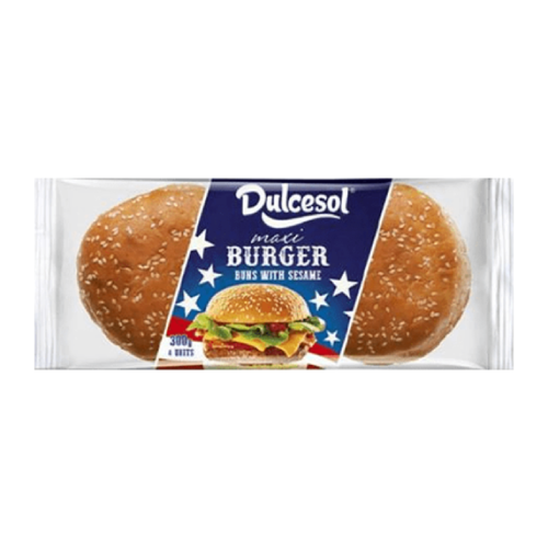 Dulcesol Maxi Burger Buns with Sesame 4 Pack (Sep 23) RRP £1.69 CLEARANCE XL 89p or 2 for £1.50